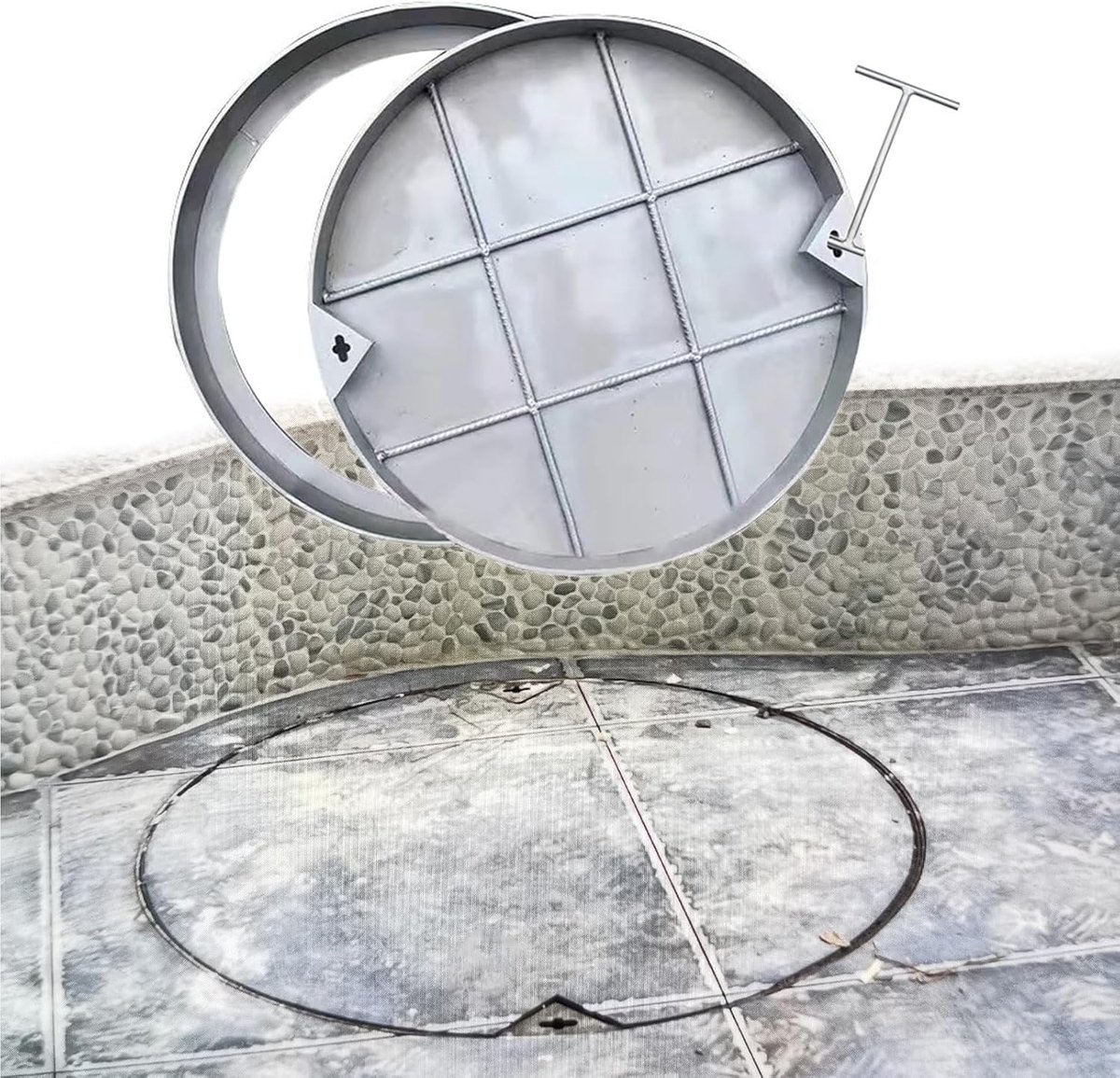 Rond Putdeksel - Inspectieluik Frame - Toegang Afdekken - Onzichtbaar Ontwerp - Diameter 65 cm - Zilver