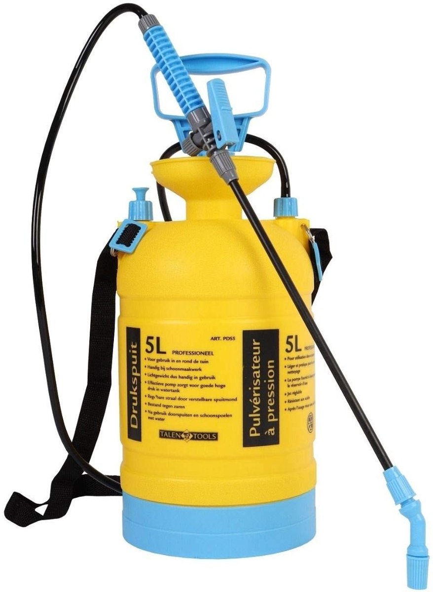 Dailygoods- Drukspuit 5 Liter - Professioneel - Compact - Draagband - Bestand Tegen Azijn/Zuren - Verstelbare Druk - Spuit