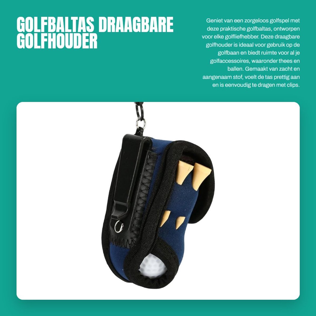 Dailygoods- Golfbaltas met clip - Draagbare golfaccessoires - Inclusief 4 afslagen/2 golfballen - Zacht stof - Elastisch/durzaam materiaal