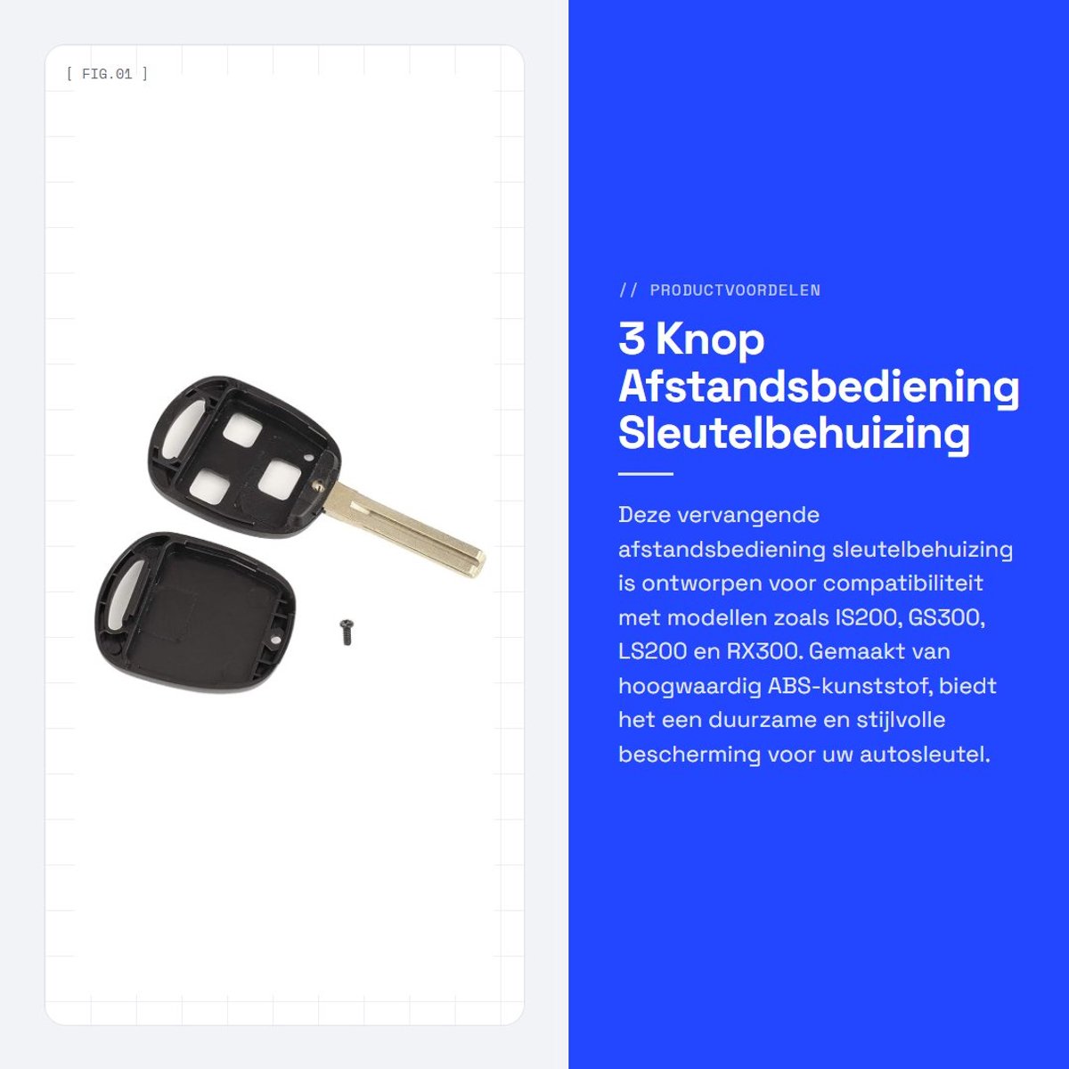 Dailygoods- Afstandsbediening Vervangen - Sleutel Shell - 3 Knoppen - Geschikt voor IS200/GS300/LS200/RX300 - Hoogwaardig ABS - Krasbescherming - Sleutelhanger