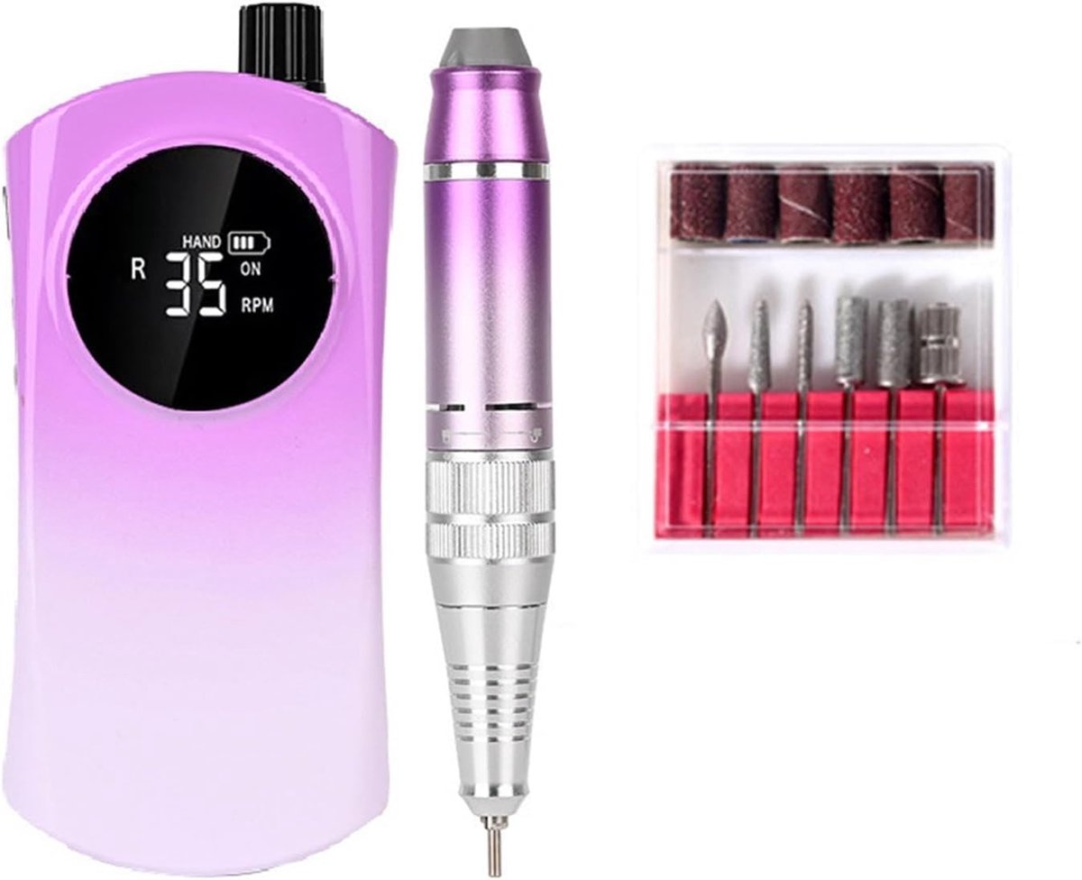 Elektrische Nagelfrees - Nagelboormachine Schuurmachine - Nagels Vormgeven - 35000 RPM LCD Scherm - Oplaadbaar Draagbaar - Paars