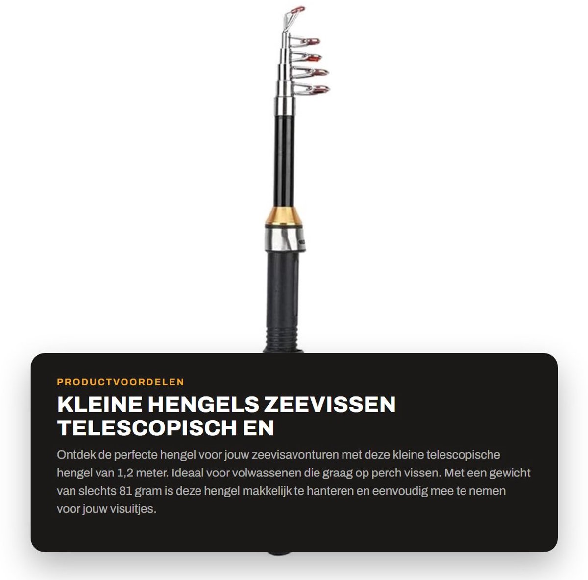 Dailygoods- Hengel 1,2 meter - Telescopische Hengel - Zeevissen - Kunststof - Lichtgewicht 81 gram - Geschikt voor draaiende visstechniek - Vishengel