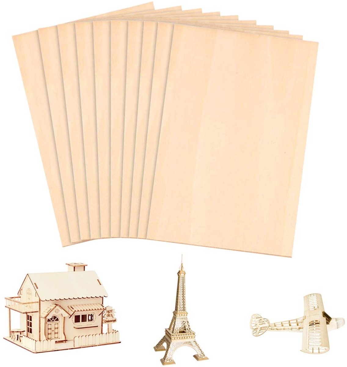 Dailygoods- Balsa Plankjes 10 Stuks - Dun Balsahout 300 x 200 x 1,5 mm - Ongewerkt Multiplex - Modelbouw - Kunst en Ambachten - Lichtgewicht en Duurzaam