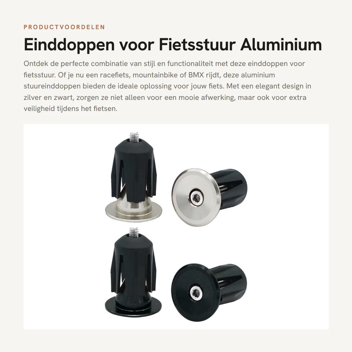 Dailygoods- Einddoppen Aluminium - 2 Paar - Voor Racefiets/Mountainbike/BMX - Rubber/Aluminium - Snit 3,4 x 2,4 cm - 100% Tevredenheidsgarantie - Stuurdoppen