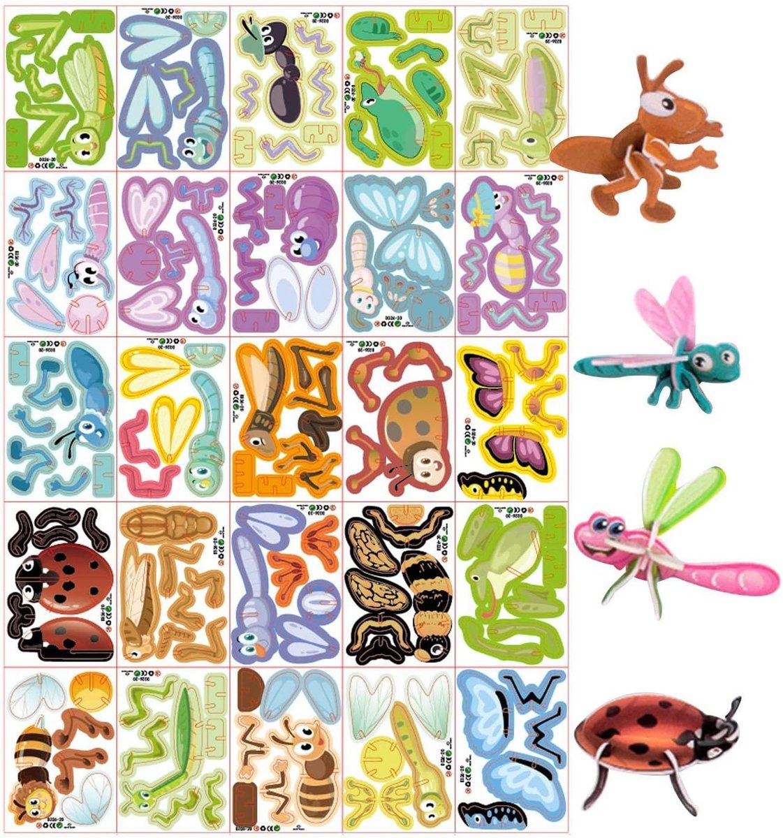 Houten 3D Puzzel - Dierenmodel Bouwen - Familie Activiteit - Zonder Lijm - 25 Dieren - Insecten