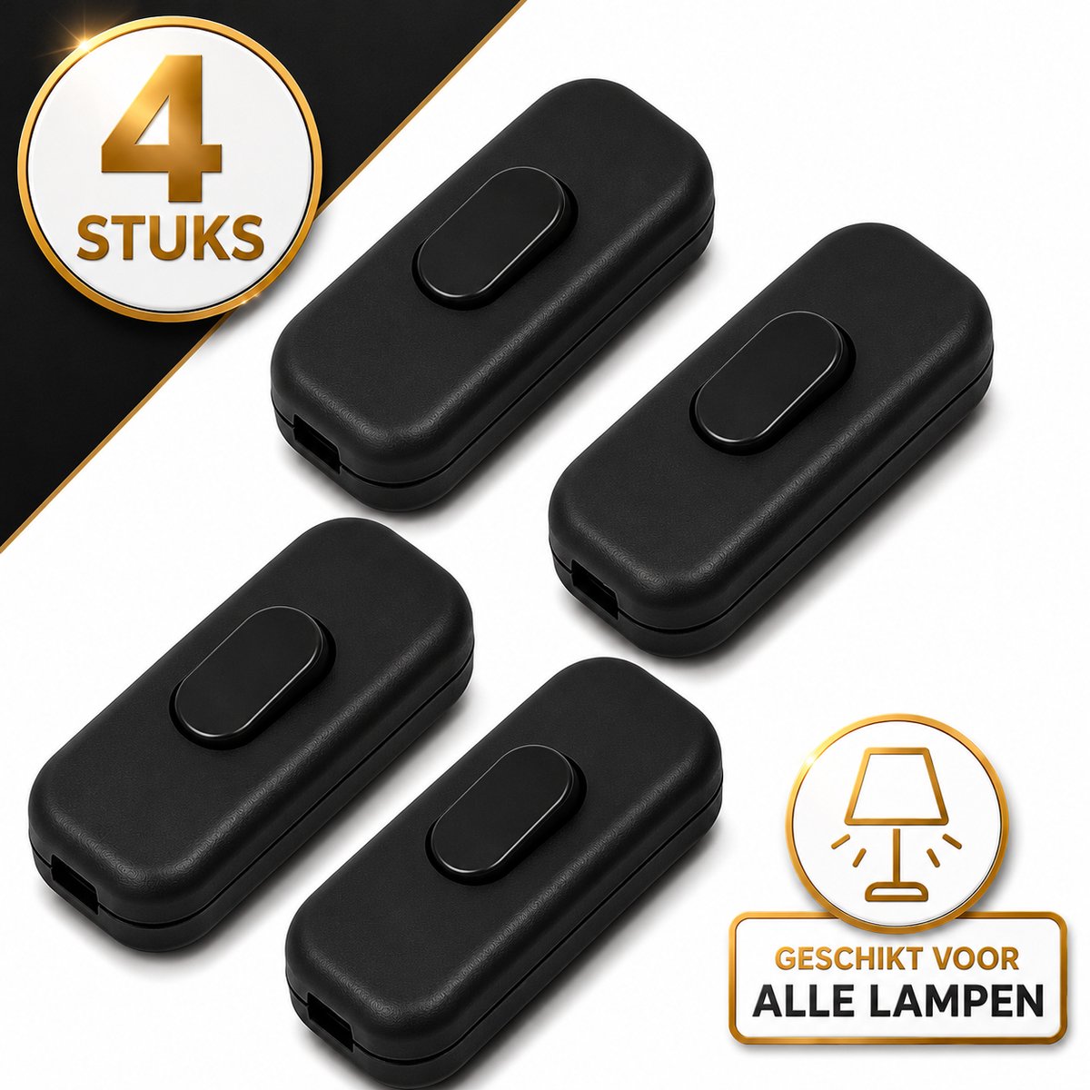 DEGG - Snoerschakelaar - Zwart - 450Watt - 250V - Energie besparing - Premium kwaliteit - lampen schakelaartjes - 4 STUK(S)