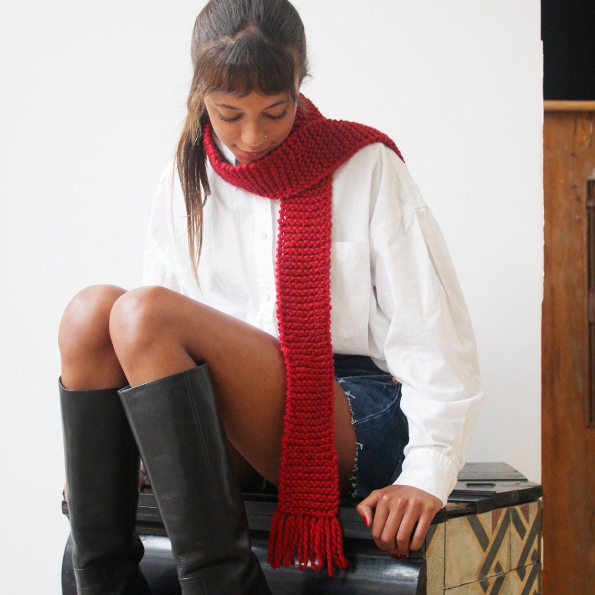 Les Cousines zelfmakerij - Beginners Breipakket - Easy scarf- Rood