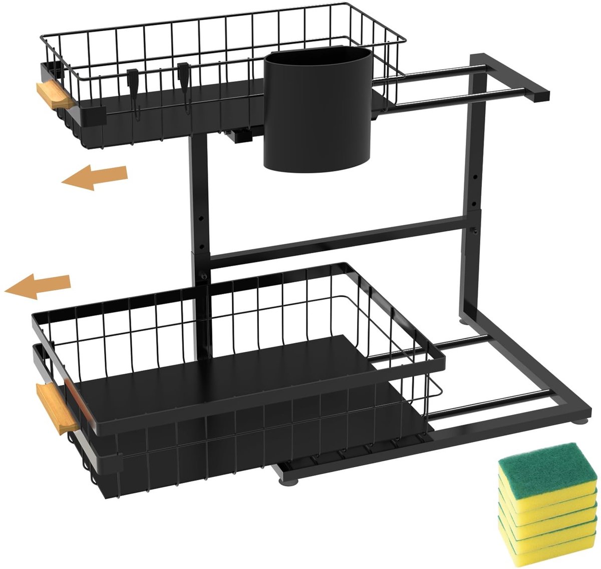 Dailygoods- Onderkast Organizer 2-laags - Uittrekbare Plank - Metalen Kast Organizer - Onder de Gootsteen - Keuken/Badkamer - Ruimtebesparend - Opbergplank
