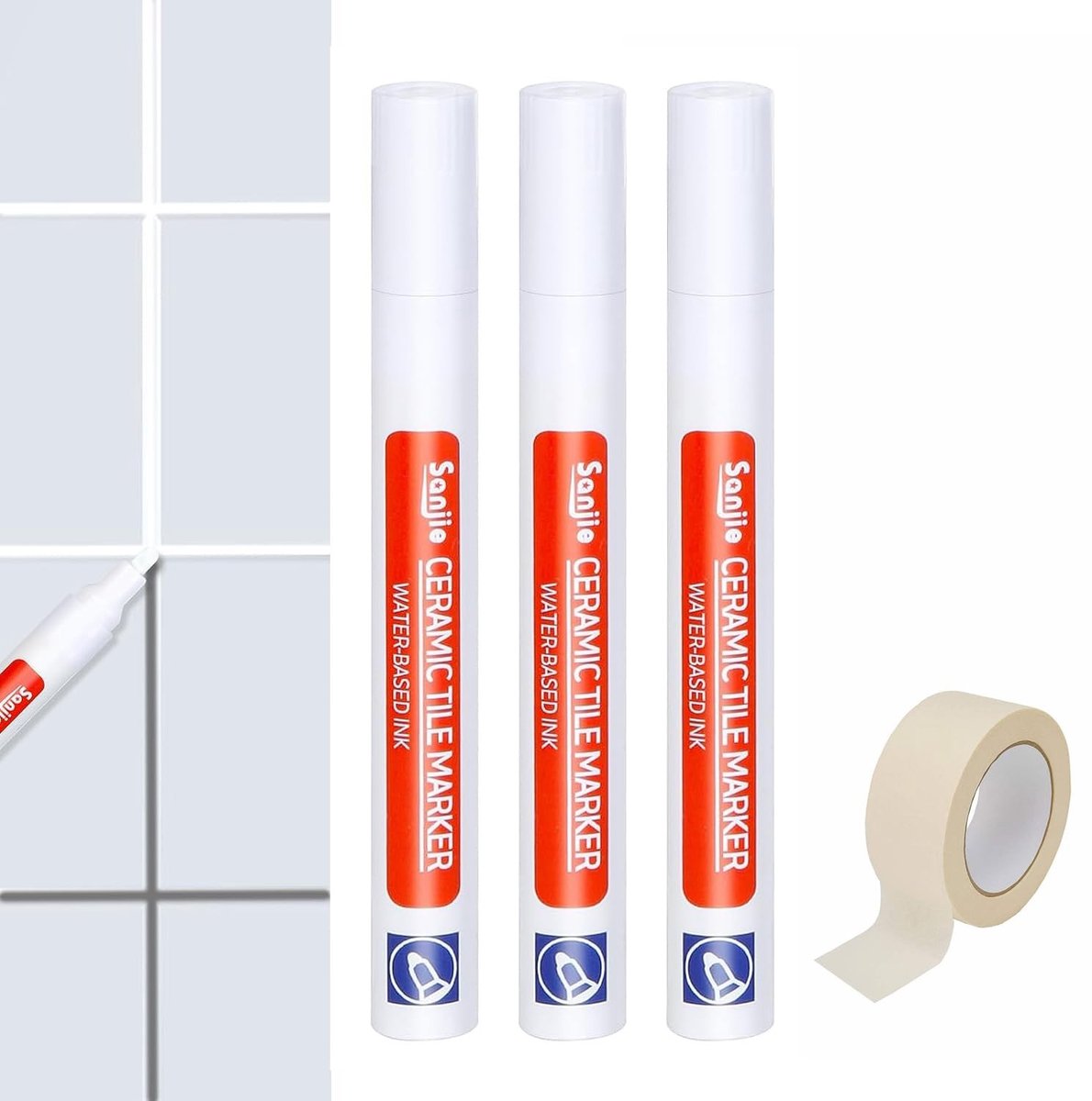 Dailygoods- Voegmarker Witte Stiften - 3 Stuks - Vervangbare Veer - Voor Tegels - Voor Muren/Vloeren - Geschikt voor Badkamers - Mortelstift