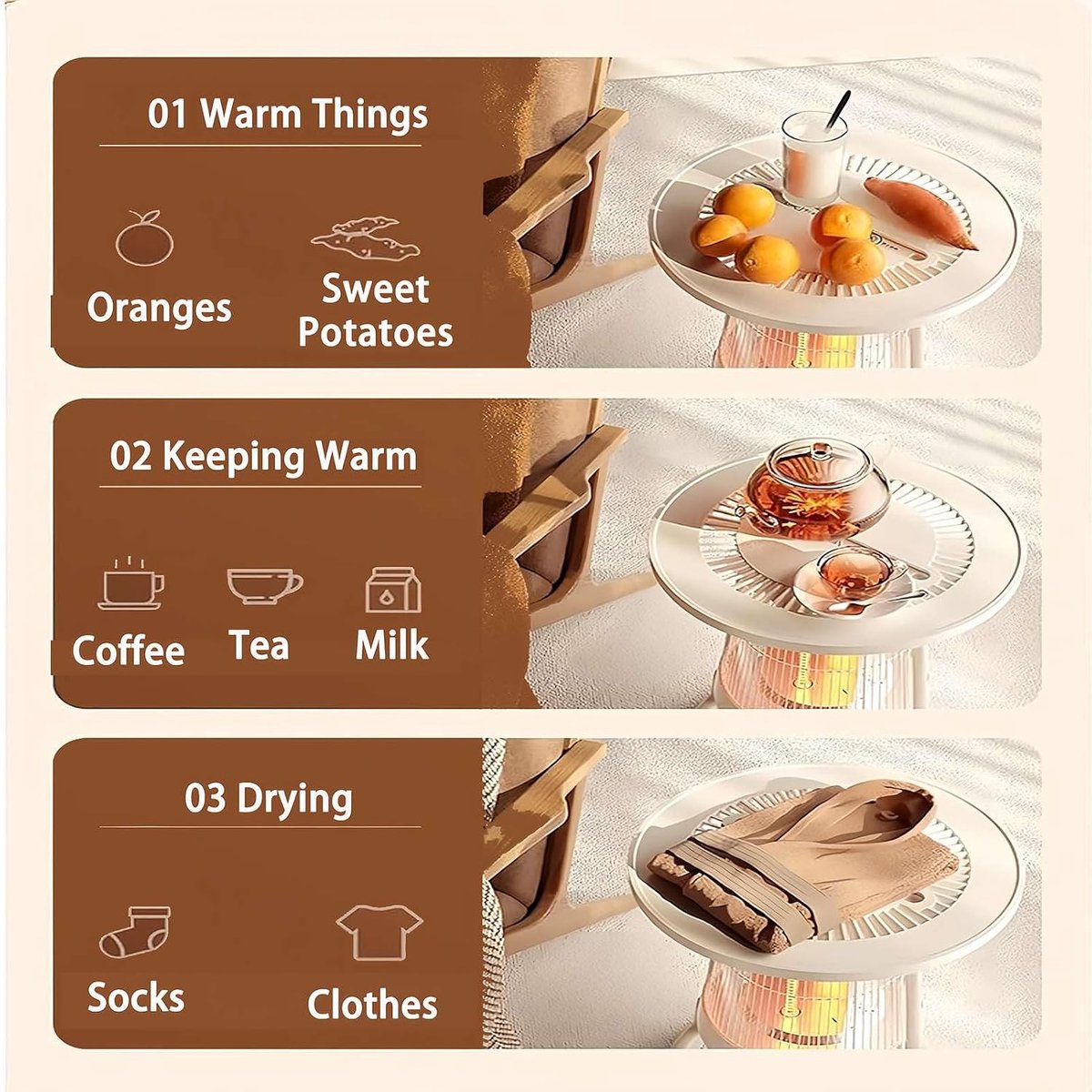 Ruimteverwarmer met tafel - Snelle verwarming - Comfortabel wonen - 360 graden verwarming - 35 cm - Zwart