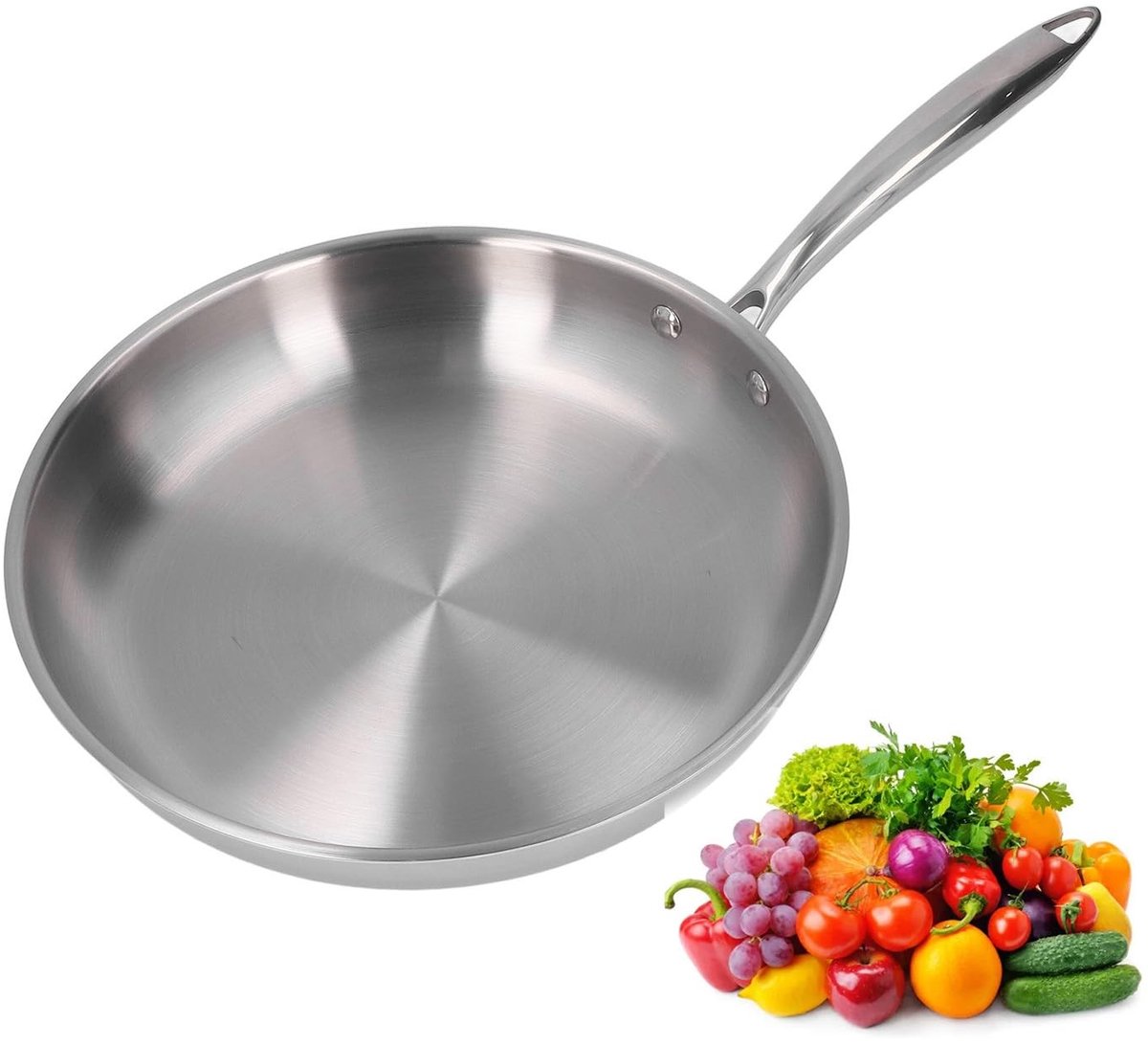 Dailygoods- Koekenpan 30 cm - Roestvrij staal - Ovenveilig - Inductiekoekenpan - Ongecoat - 3 Lagen - Kookpan