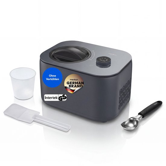 MEDION IJsmachine, Capaciteit voor 1 L ijs, Geen voorkoelen nodig, LED-display met sensor-touch, Uitneembare aluminium ijscontainer, Geschikt voor ijs, yoghurt en slush | für 1 Liter Eis, entnehmbarer