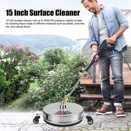 Dailygoods- Oppervlaktereiniger 15 Inch - Professionele Hogedrukreiniger - Hoog Rendement - 4000 PSI - Roestvrij Staal - 4 Wielen - 1/4 Inch Snelkoppeling - Terrasreiniger van Dailygoods — afbeelding 3