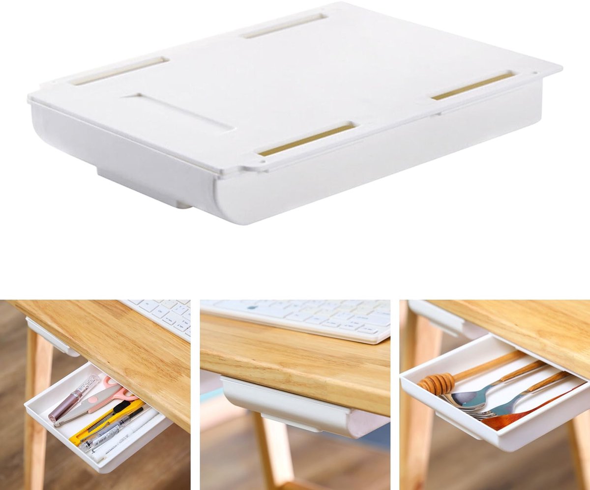 Dailygoods- Zelfkleven Lade - Verborgen Opbergdesign - Opberg Ladekast - Opberglades Kunststof - 25,5 × 20 × 4,2 cm - Voor Onder Bureaus - Opberglade