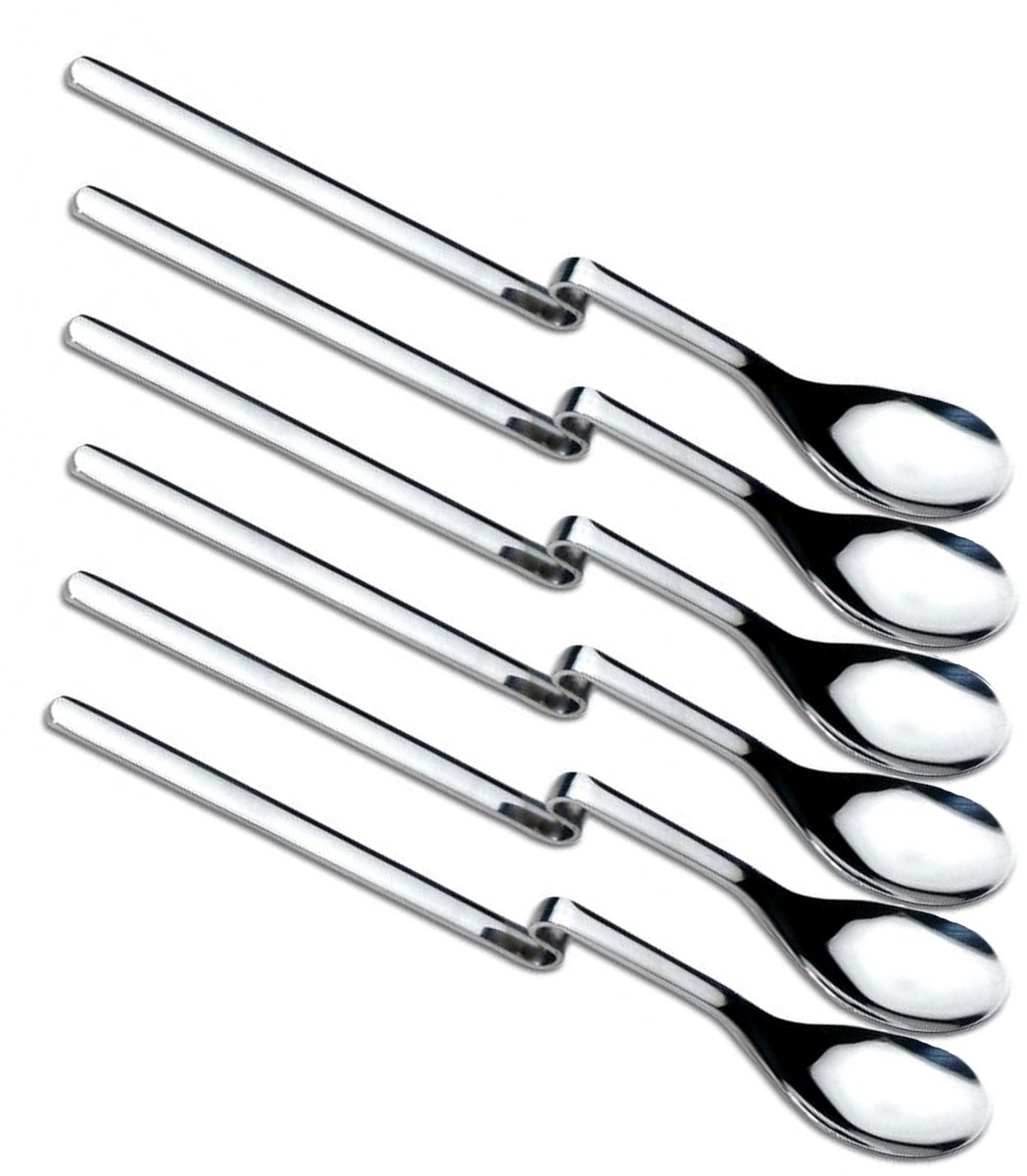 Dailygoods- Longdrinklepel 6 Stuks - Knik - Gepolijst Roestvrij Staal - Vaatwasmachinebestendig - Huidvriendelijk - 20 cm Lang - Lepels