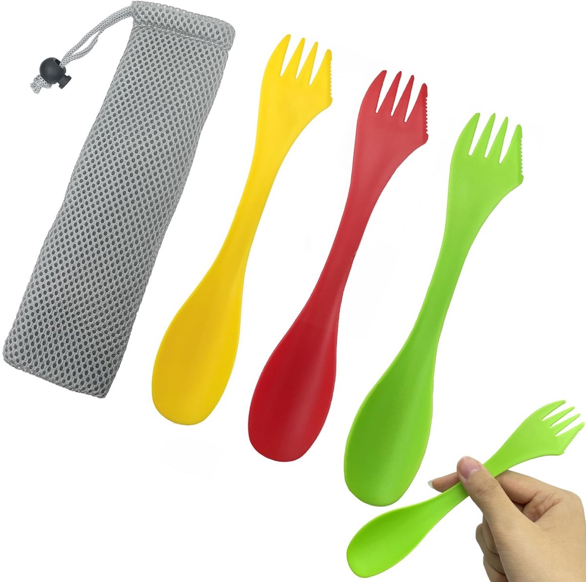 Dailygoods- Spork 3-in-1 - Draagbaar Bestekset - Plastic Lepel/Vork - Campingbestek - Set van 3 - Ideaal voor Kamperen/Wandelen