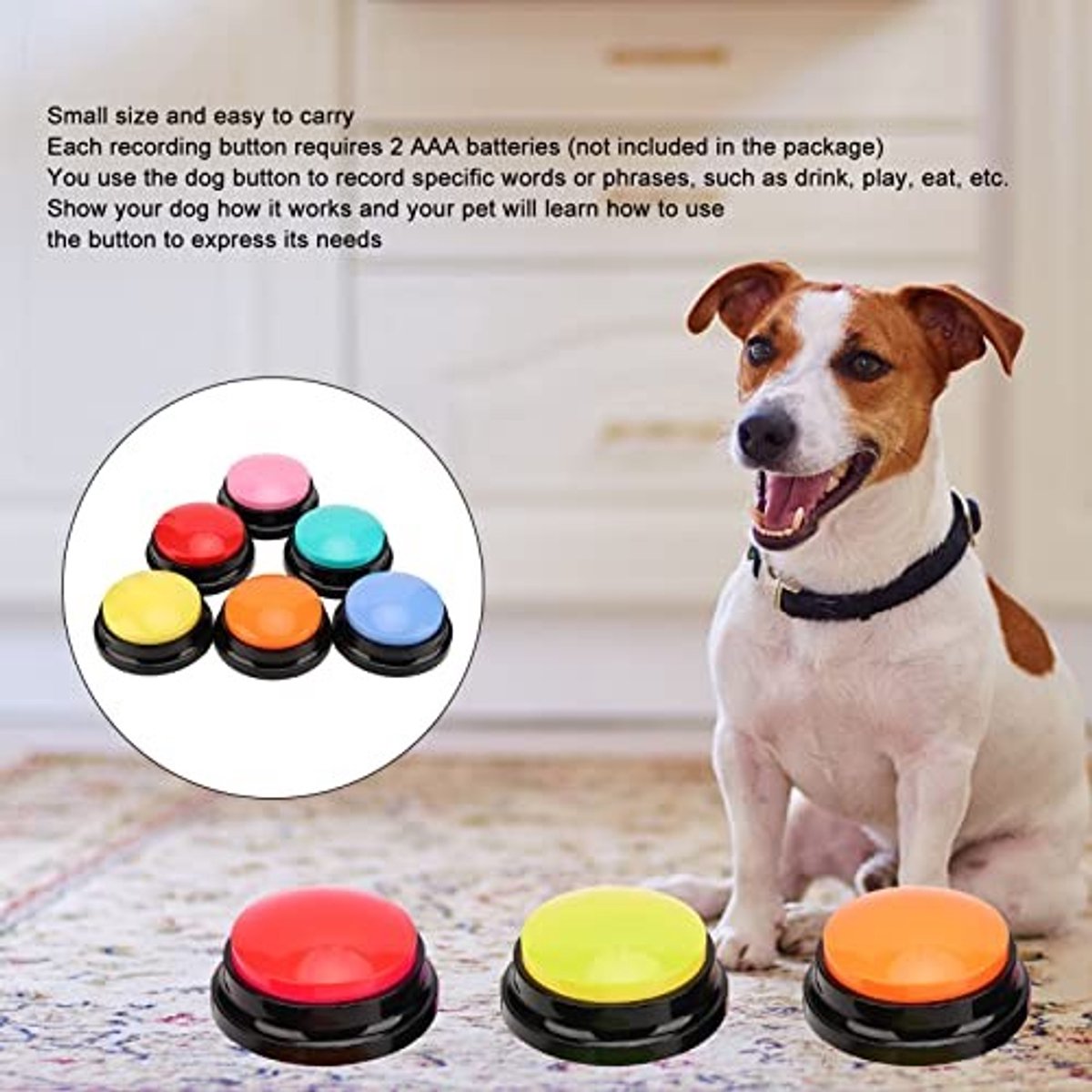Dailygoods- Opnameknoppen 6 Stuks - Multifunctionele Draagbare Knoppen - 30 Seconden Opname - Training Honden/Katten - Gebruiksvriendelijk Ontwerp - Luide Klikgeluid - Hondcommunicatieknop