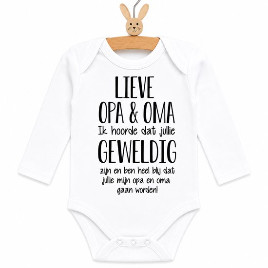 Baby Rompertje met tekst opa en oma | Ik hoorde dat jullie geweldig zij  en ben heel blij jullie gaan worden! ontmoeten! | lange mouw | maat 50-56 | aankondiging bekendmaking zwangerschap cadeau voor de liefste aanstaande