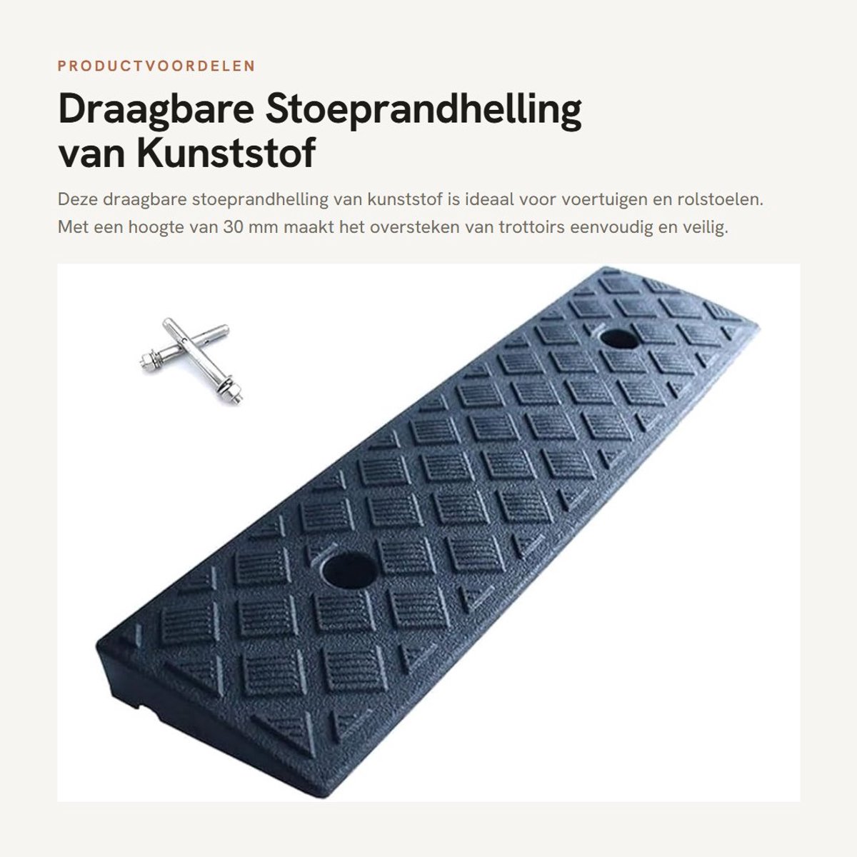 Dailygoods- Stoeprandhelling 500 x 130 x 30 mm - Draagbare Kunststof Hellingsbaan - Antislip - Lichtgewicht - Waterdicht - Geschikt voor Rolstoel/Fiets - Helling
