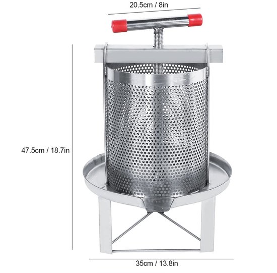 Dailygoods- Honingpers Handmatig - Roestvrij Staal - Bijenteeltuitrusting - Filter - Hoogte 47,5 cm - Gewicht 8700 gram - Honingextractor — afbeelding 2