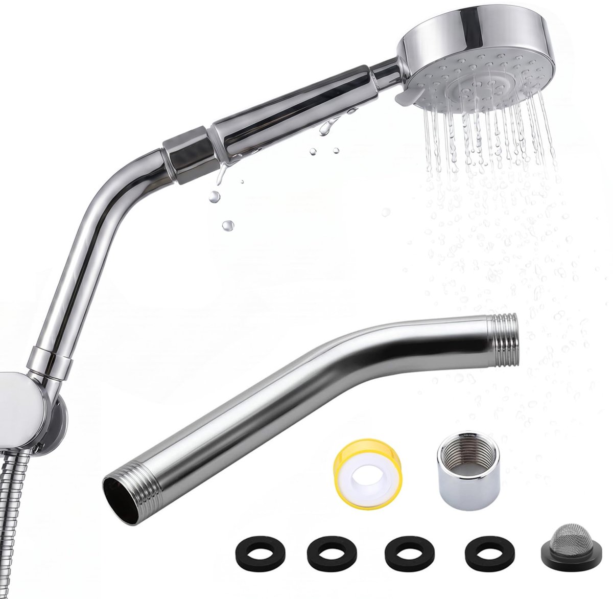 Dailygoods- Douchearm Gebogen - Douchekop/Slang Verlenging - Roestvrij Staal - Bad Accessoire - Universele Bevestiging - Extra Sterk