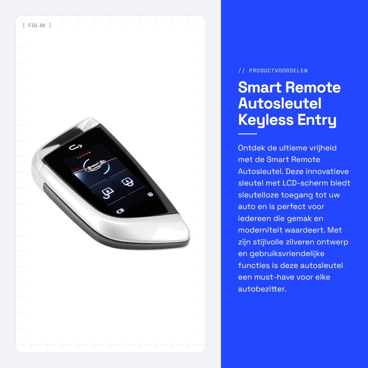 Dailygoods - Smart Remote Autosleutel - Keyless Entry - LCD-scherm - Zilver - Vervanging voor Autosleutels - Handig voor One Click Start Auto - Univer...