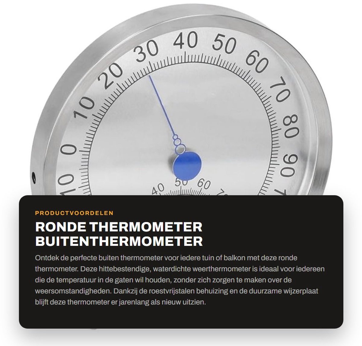 Dailygoods - Ronde Thermometer - Buitenthermometer - Hittebestendig - Grote Formaat - Waterdicht - Met Houder - Geschikt voor Buiten