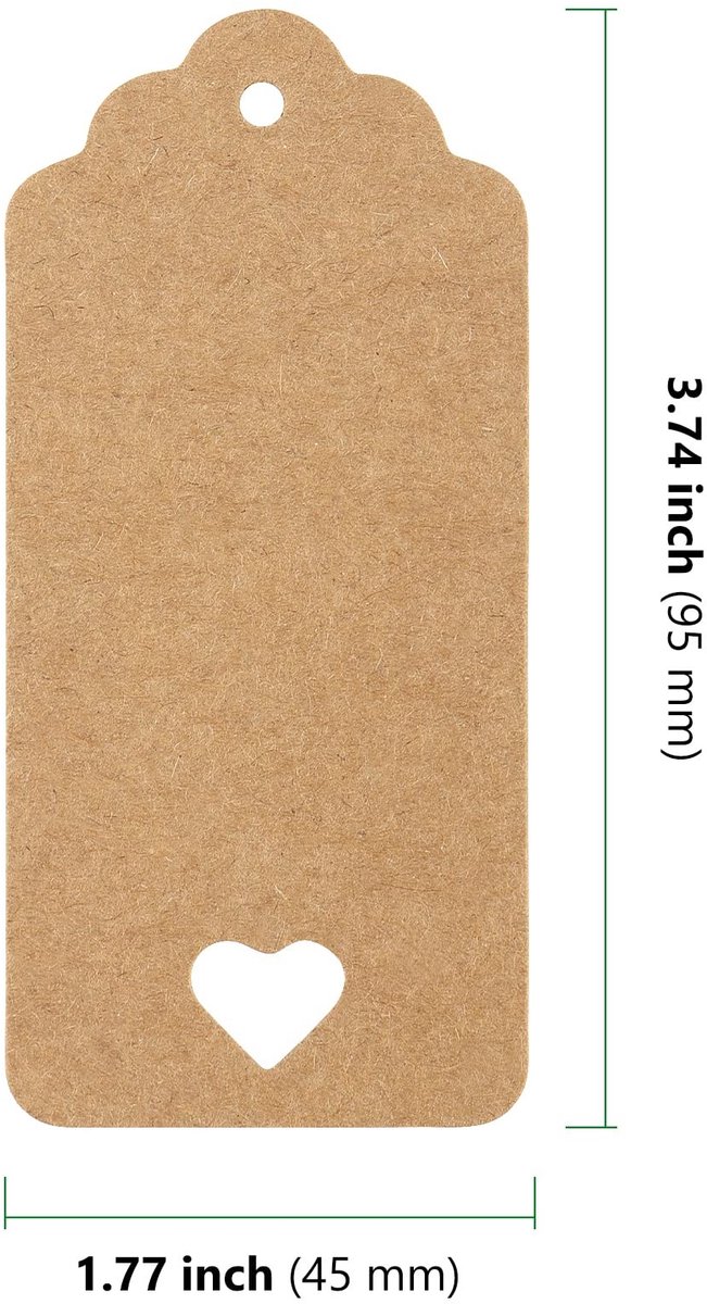 Dailygoods- Geschenklabels 500 stuks - Kraftpapier - Bruine Cadeaulabels - Etiketten met Koord - 4,5 x 9,5 cm - Hoogwaardig en Dikte