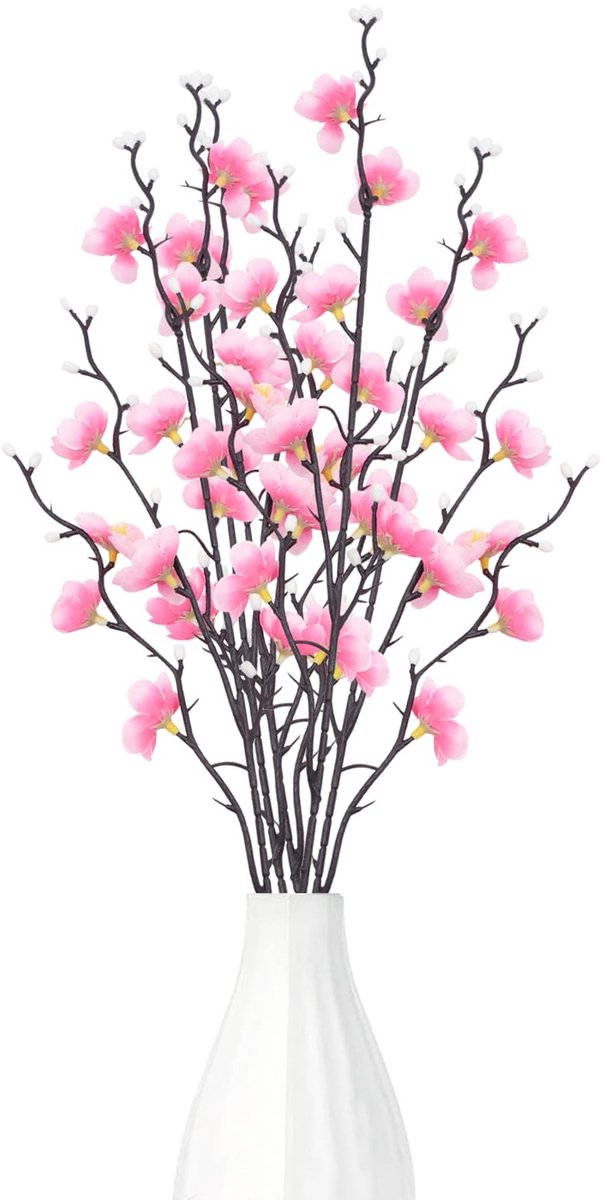 Dailygoods - 6 stuks kunstmatige roze pruimenbloesem, nep zijden stof pruim bloemen boeketten, 55 cm plastic simulatie zijden bloem voor kantoor hotel thuis tafel bruiloft vaas decor, doe-het-zelf