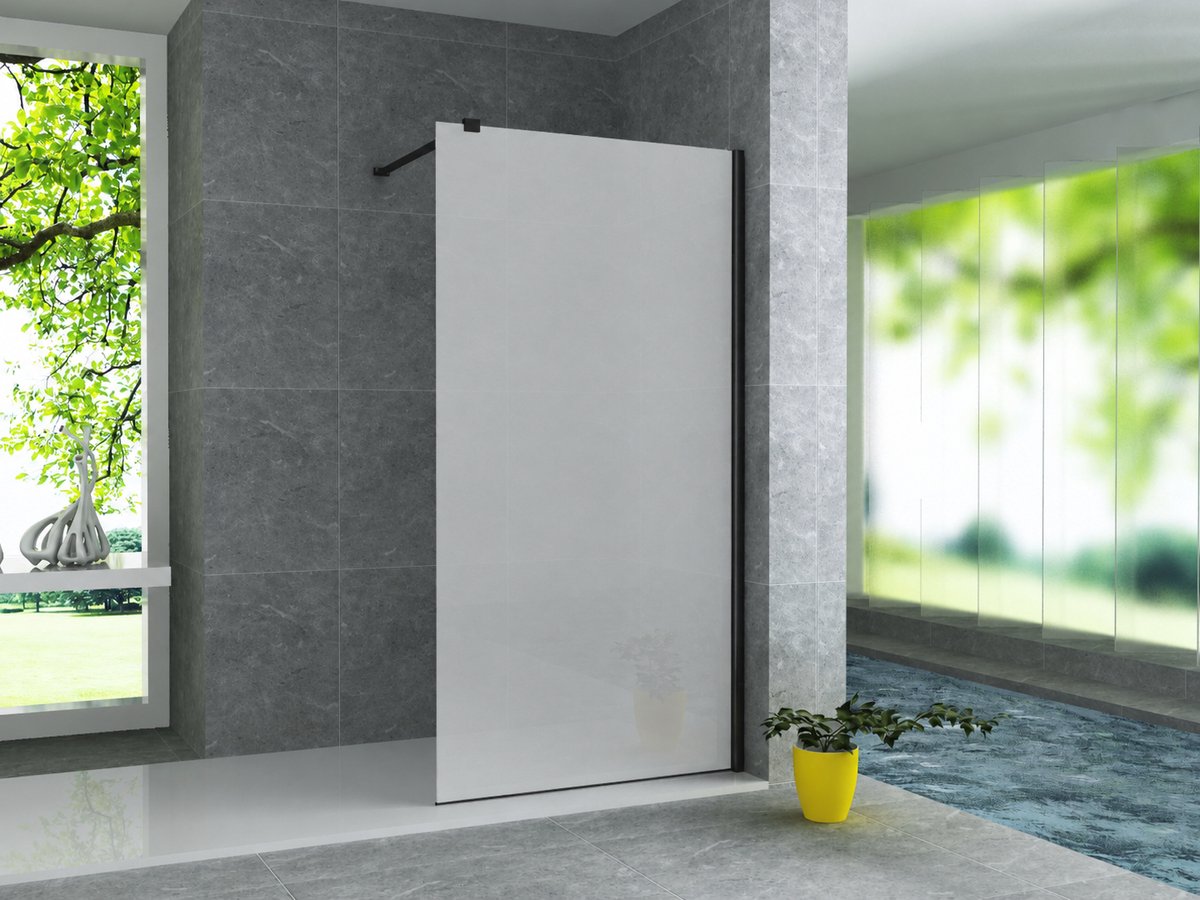 Zimmer Douchewand Inloopdouche Melkglas 100 x 200 cm met Mat Zwarte Profielset – Veiligheidsglas met Privacy – Moderne Luxe Badkamer Douchewand