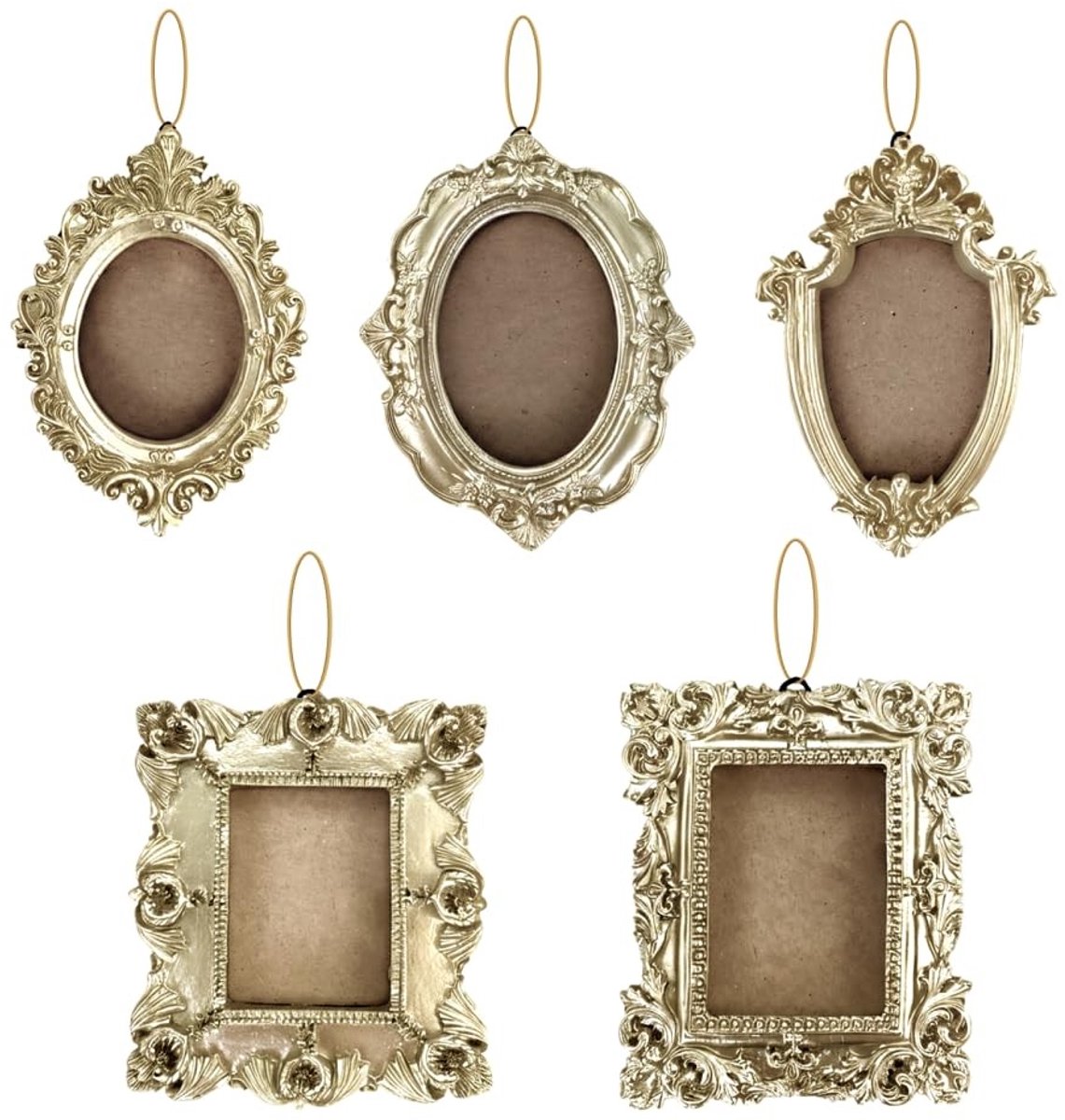 Dailygoods- Fotolijst Mini - 5 Stuks - Gouden Barokstijl - Harsmateriaal - Praktische Ophangring - Elegante Decoratie - Wandlijst