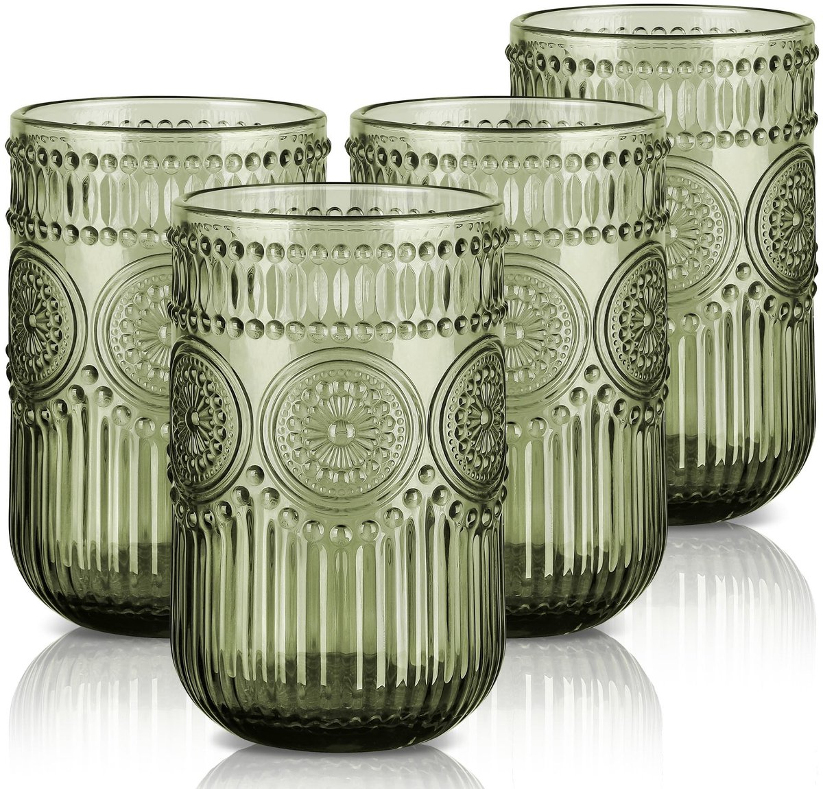 Dailygoods- Drinkglazen set van 4 - 410ml/14oz - Gekleurd loodvrij glas - Vintage reliëf zonnebloem - Vaatwasmachinebestendig - Duurzaam en BPA-vrij - Waterglazen