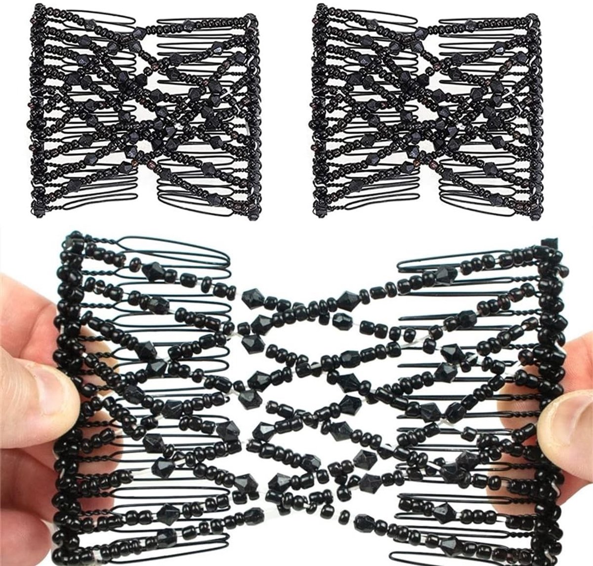 Haarspeld set van 2 - Zwarte parel haarcombs - Elastisch en decoratief - Voor het stylen van verschillende kapsels - SnelShoppen