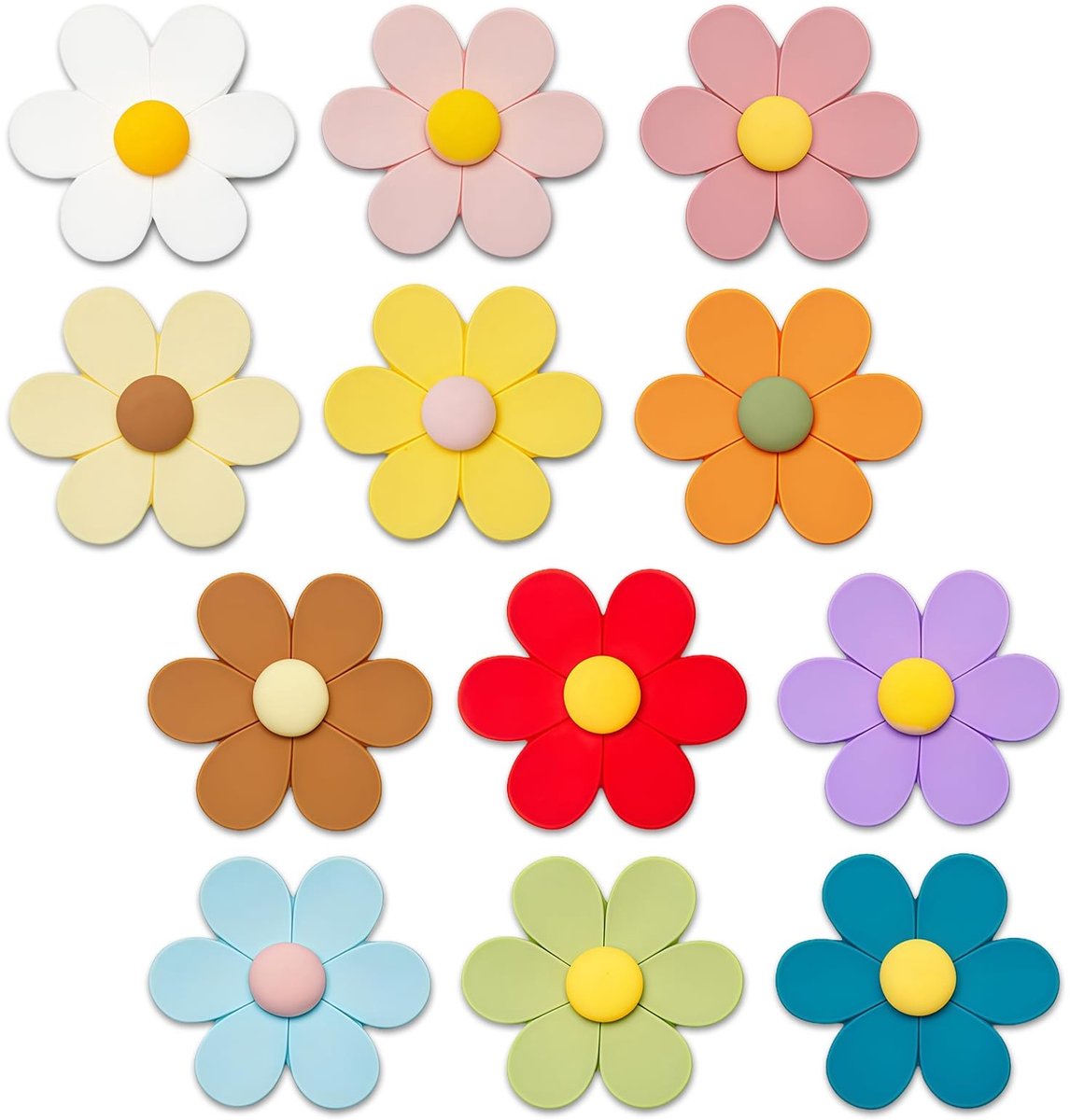 Dailygoods - Flintronic 12 stuks 3D leuke bloem koelkast magneten, kleurrijke bloem magneten, 3 maten schattige mini bloem koelkast magneet met sterke magneet voor whiteboard, koelkast, kluisje, keuken, kantoor