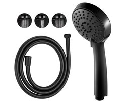 Dailygoods - OFFO Douchekop met Slang, 1,6 m Slang, met 3 Sproeimodi, Hoofddouche met Waterbesparende Slang, Handdouchekop voor de Badkamer, Chroom Rond 10 cm,Gitzwart