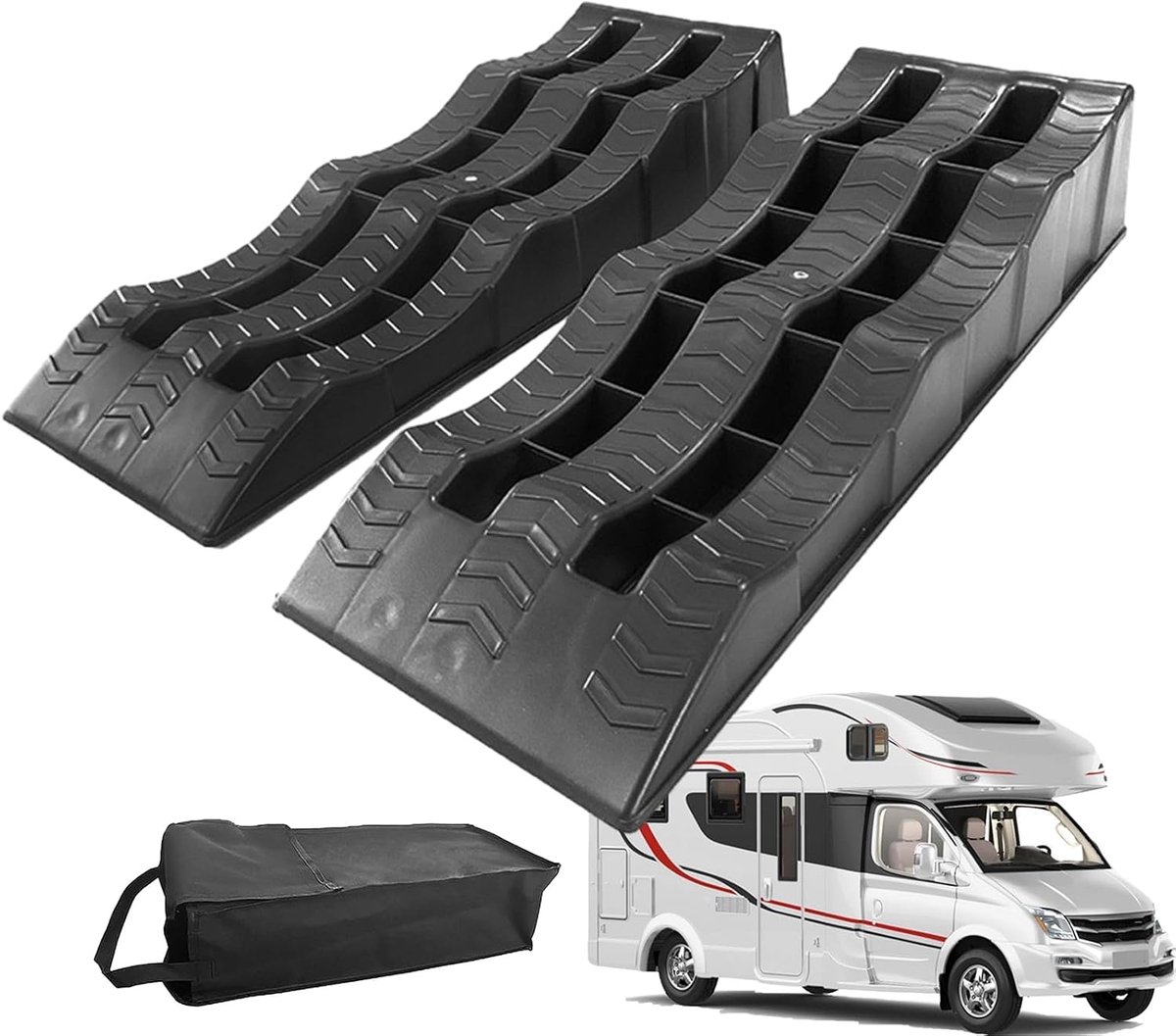 Camper Nivelleringsblokken - Wielkeggen Caravan - Stabiel Parkeren - Driestaps Ontwerp - 2 Stuks - Zwart