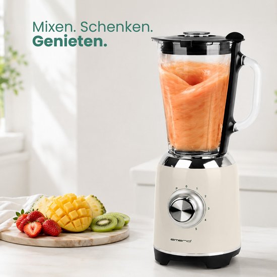 Emerio Retro Blender - 1,75L - Smoothie Maker met Glazen Kan - 5 snelheden - Pulsfunctie - RVS messen - 600W - BL-131620.7 Crème van Emerio — afbeelding 3
