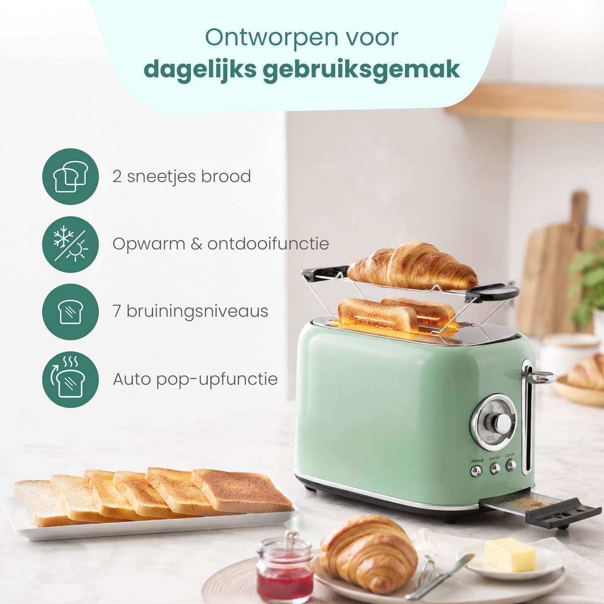 Emerio Retro Broodrooster - 800W Toaster - TO-133281 Groen thumbnail 3