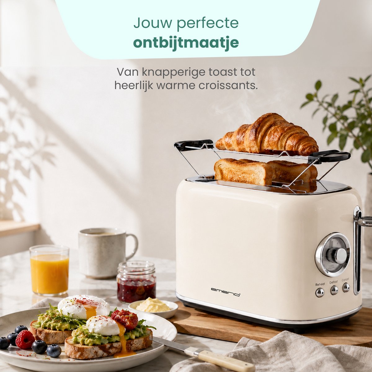 Emerio Retro Broodrooster - 800W Toaster - TO-133281.1 Creme thumbnail 4