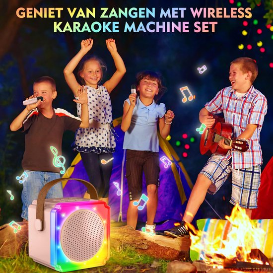 Karaoke Set voor Volwassenen en Kinderen – met 2 Microfoons – Bluetooth‑Speaker – Draagbaar Model – LED‑Verlichting — afbeelding 3