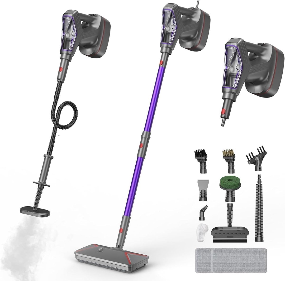 Stoomreiniger - Stoomreiniger Mop - Grondige Reiniging - 29 Accessoires - 1500 Watt - Paars Grijs