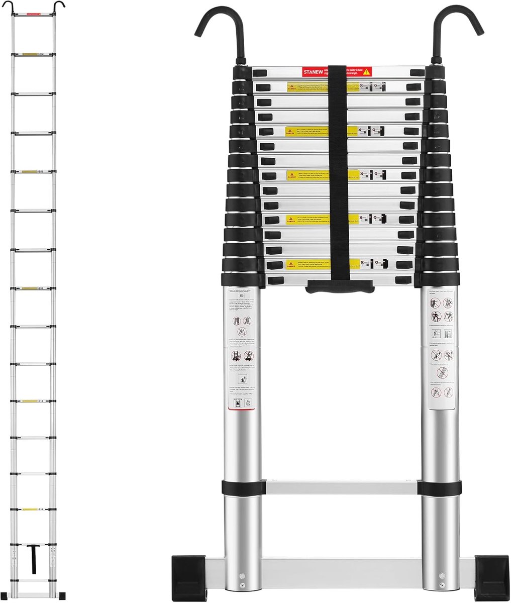 Telescopische ladder - Opvouwbare ladder - Kluswerk uitvoeren - Hoge stabiliteit - 62 meter - Aluminium