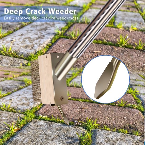 Omgoods- Onkruidverdelger Handmatig - Onkruid Borstelkoppen - Spleetwieden Tool - Mos Verwijderaar - Hoogwaardig Messing Geplateerd Staal - 64,9 Inch Handvat - Spleetwieder van Omgoods — afbeelding 4