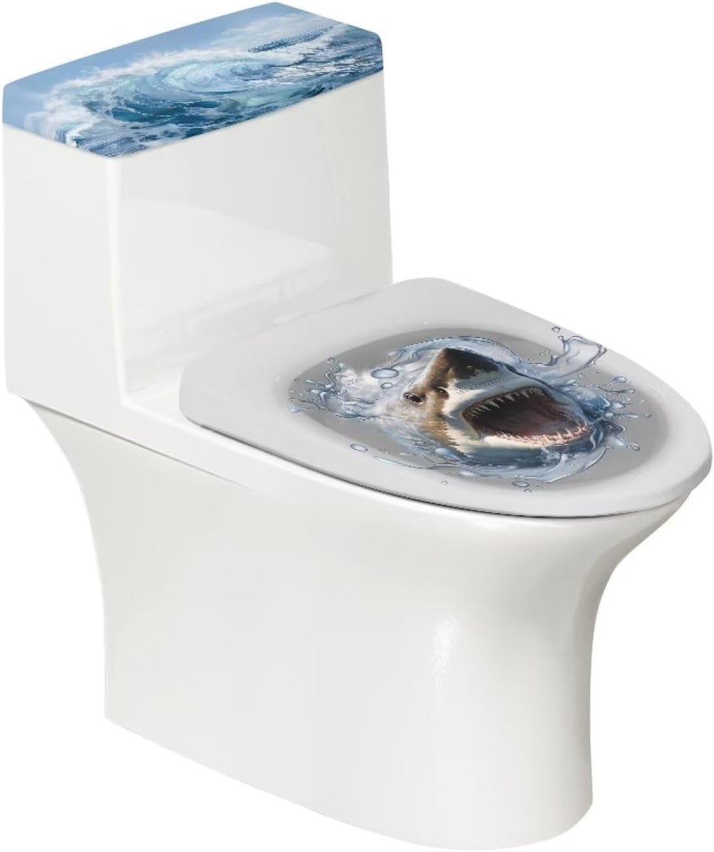 Toilet dekselhoezen - WC tank hoezen - Badkamer decoratie - Elastische rand - Past meeste maten - Zeehaaienprint