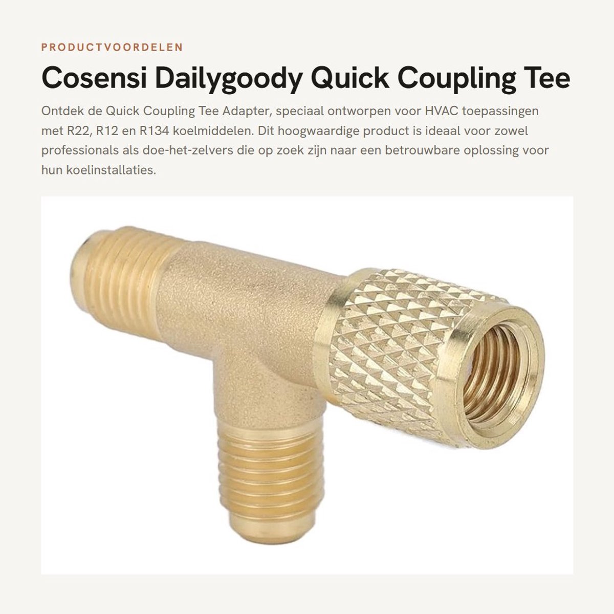 Dailygoods Quick Coupling Tee Adapter - R22 R12 R134 - Hoogwaardige prestaties - 1/4in - Koper - Geschikt voor toepassingen - Stevig en bet...