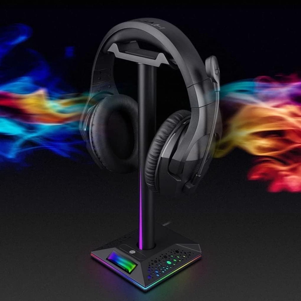 Hoofdtelefoonhouder - Headset Stand - Bureau Organisatie - Met Dubbele USB - 11x11x23cm - Roze