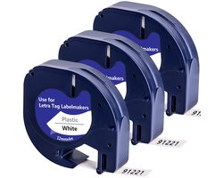 Dailygoods- Etikettape 12mm x 4m - Vervangend voor Dymo LetraTag - Plastic Wit - Label Tape - 3-Pack - Compatibel met LT-100H/110T/100T/XR/XM - Labeltape