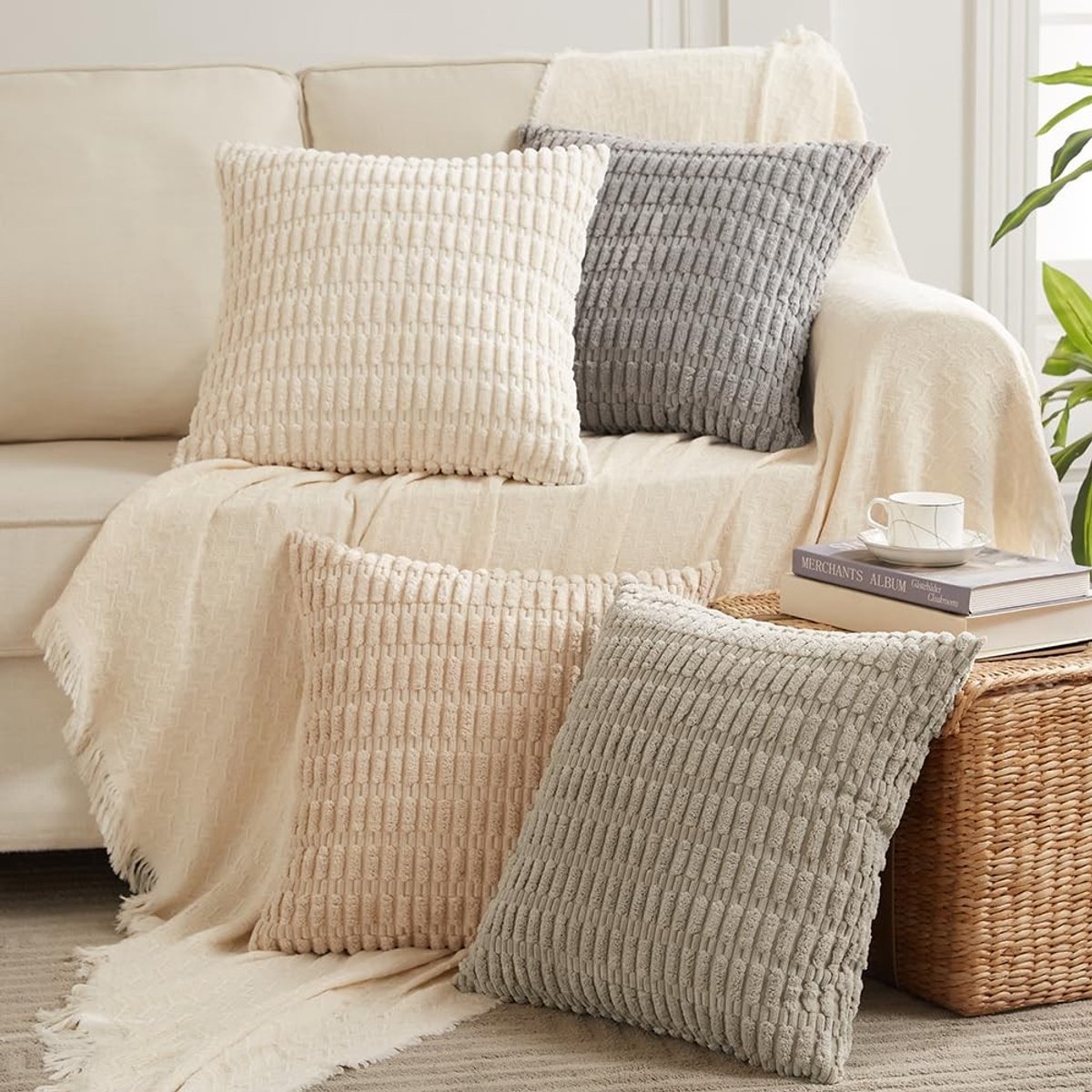 Dailygoods- Kussenslopen Set van 4 - 65 x 65 cm - Corduroy - Moderne Sierkussens - Zacht - Duurzaam Huishoudtextiel - Kussenhoezen