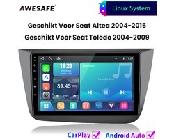 Awesafe Autoradio - Geschikt Voor Seat Altea Toledo 2004 t/m 2015 - Draadloos Carplay Android Auto - Linux systeem - Touchscreen - Bluetooth Wifi - 2004 2005 2006 2007 2008 2009 2010 2011 2012 2013 2014 2015