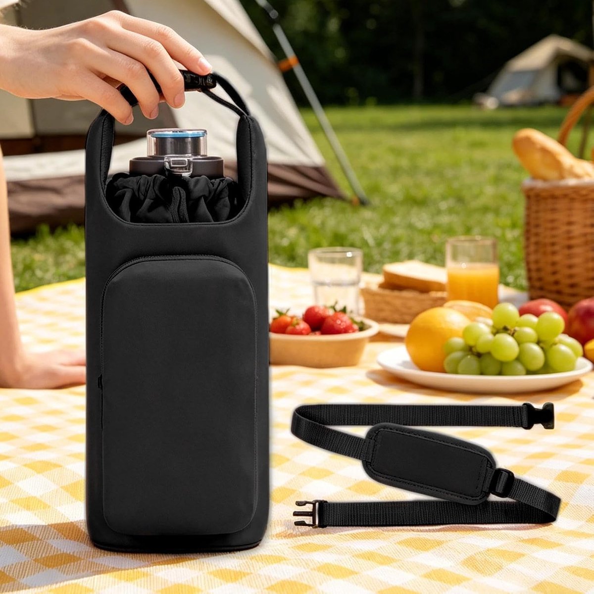 1 stuk - Tas voor waterfles - Geïsoleerde crossbodytas voor waterfles - Geschikt voor diverse situaties zoals fitness, sport, wandelen, buitenactiviteiten, reizen, strand, cruiseschepen, autogebruik, rugzak, kantoor en campus - 30x10x12cm - Zwart — cadeau in Sport & Outdoor - foto 3